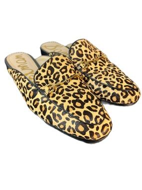 Sam Edelman Leopard Calf Hair Mule Loafers w/ Gold Bit – Chic & Trendy